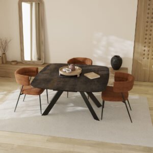 table de repas mexico plateau céramique finition pieds acier laqué noir mat