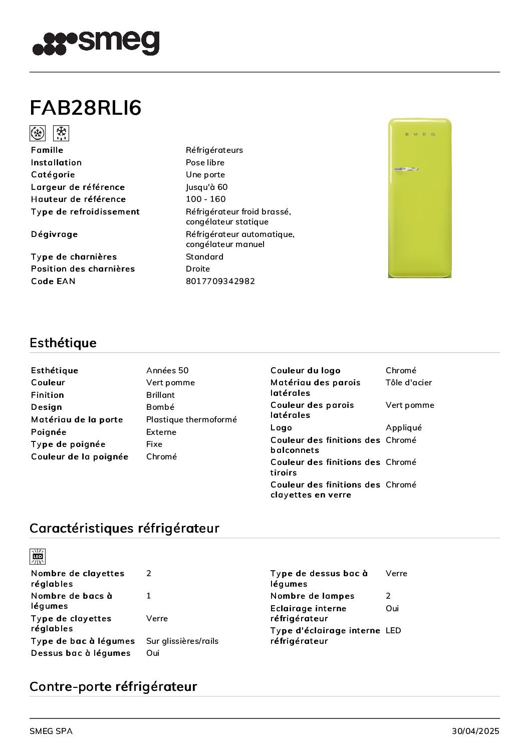 fiche-produit-2314 SMEG FRIGO FAB28R Réfrigérateur SMEG 1 porte design Années 50 (réf.FAB28R.) - Plusieurs coloris – Image 9