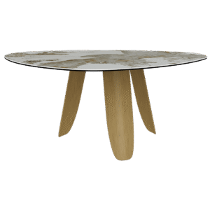 table pétale bonifacio grand modèle plateau céramique effet marbre pieds acier bronze