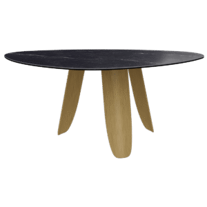 table pétale bonifacio petit modèle plateau céramique effet marbre pieds acier bronze