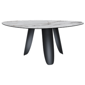 table bonifacio plateau céramique effet marbre pieds acier noir