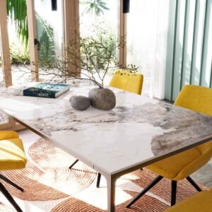 table valencia en 160/90 plateau céramique pieds acier noir